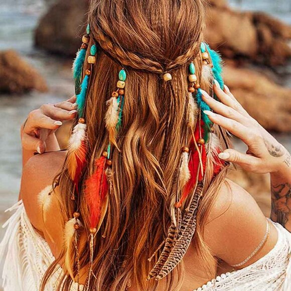 Boho Feather Headband Women Girls Adjustable Gypsy Costume Accessory - Picture 3 of 7